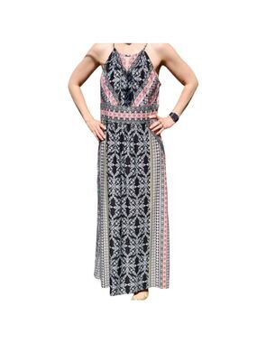 B Calm Halter Top Slit Peephole Full Length Maxi Multicolored Size XL